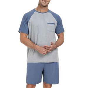 Men's Pajama Set Sleepwear Lightweight Short Sleeve Blue /Gray